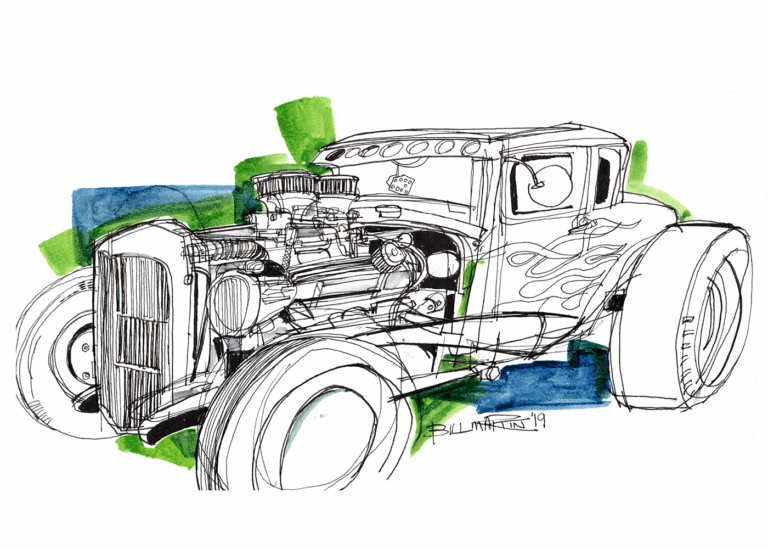 1923 Ford Model T "T bucket" hot rod. I believe this was drawn at the 2018 Memorial Motor Madness at the Wrigley Mars plant in Hackettstown, NJ.