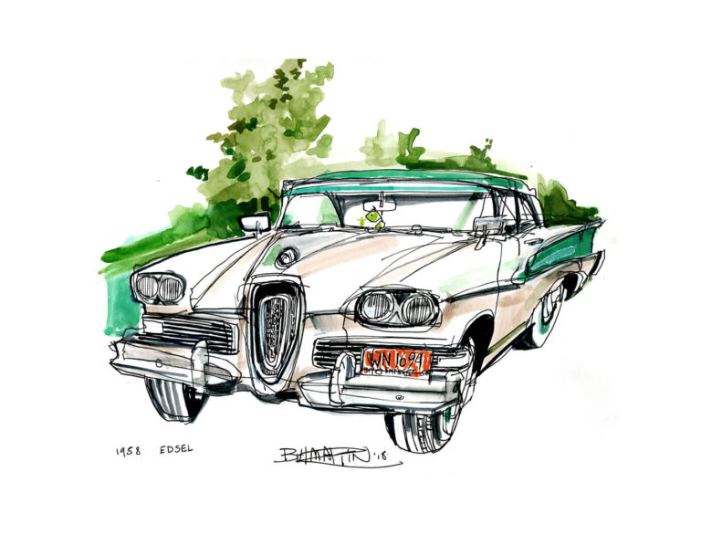 1958 Edsel, drawn at the 2018 Lead East Car show in Parsippany, NJ at the Hilton