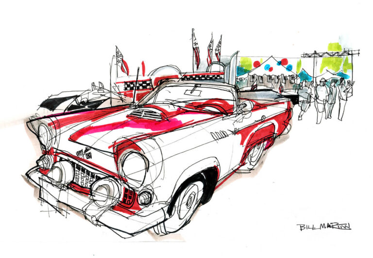 Another Chevy Bel-Air, this one spotted at the Memorial Motor Madness at the Wrigley Mars plant in Hackettstown, NJ.  I sure seem to love this model car because I get pulled into to drawing them time and again.