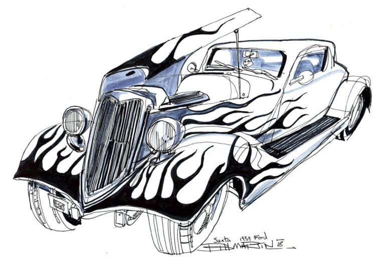 "Santa" 1934 Ford Coupe, drawn at the Lead East Car Show in Parsippany in 2018, NJ at the Hilton. Always a super fun event to attend!